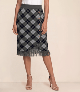 Womens Nanette Lepore Pull On Argyle Fringe Hem Midi Skirt alternate view